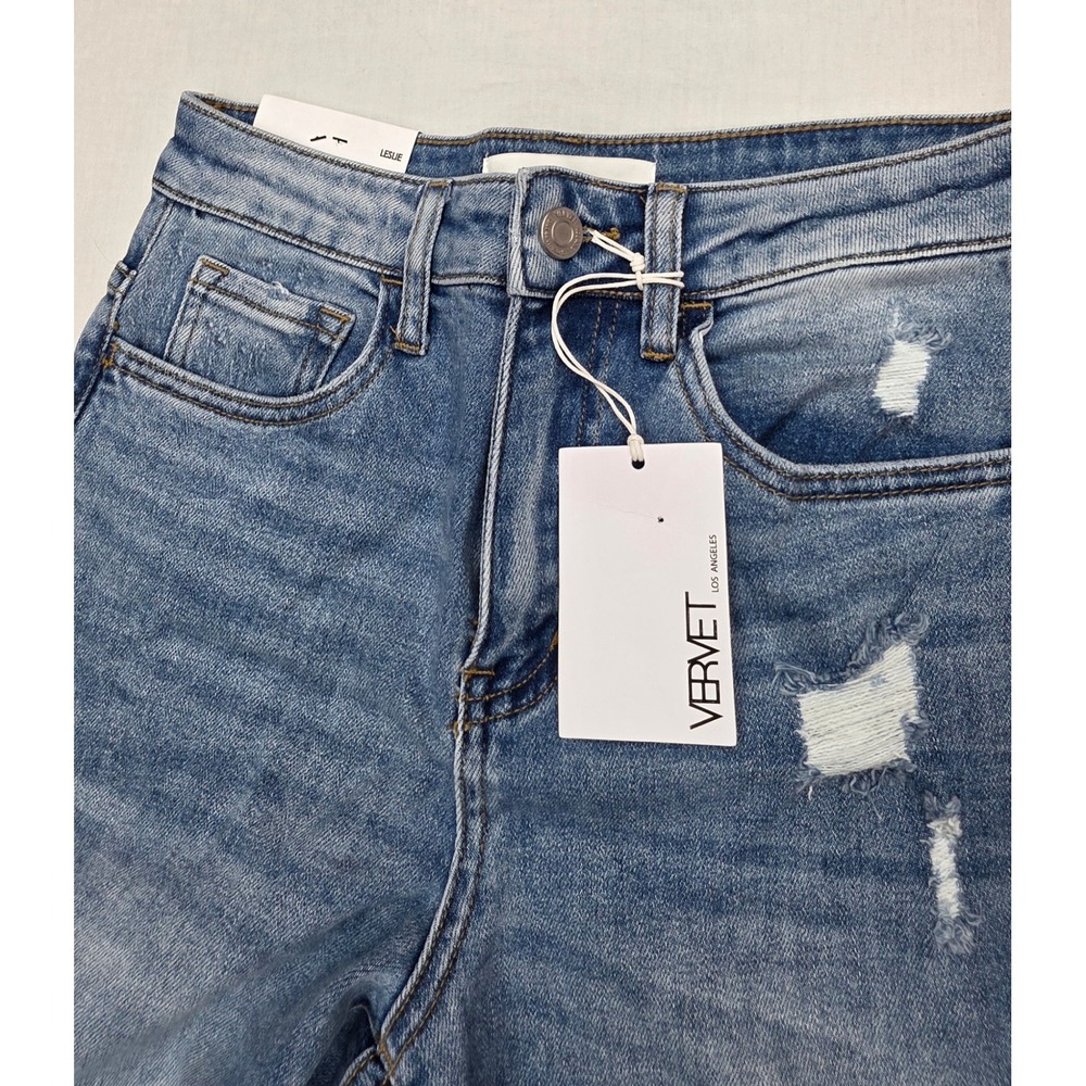 Vervet Leslie 90s Vintage Flare Jeans Distressed Blue Denim Size 25 NWT - Picture 3 of 10